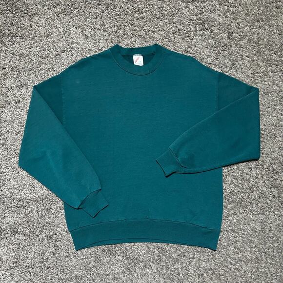 Vintage Blank Sweatshirt Crewneck Pullover 80s 90s Faded Green Medium - Picture 10 of 10